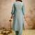 Sea green roman silk heavy thread embroidery work kurta pant set