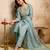 Sea green roman silk heavy thread embroidery work kurta pant set
