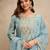 Sea green roman silk heavy thread embroidery work kurta pant set