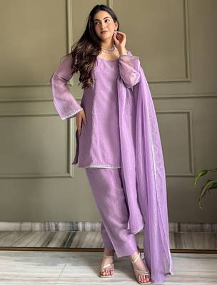 Lavender crunchy silk zardosi with lace work kurta patiala set 1