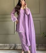Lavender crunchy silk zardosi with lace work kurta patiala set
