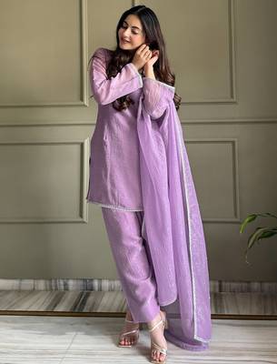 Lavender crunchy silk zardosi with lace work kurta patiala set 2