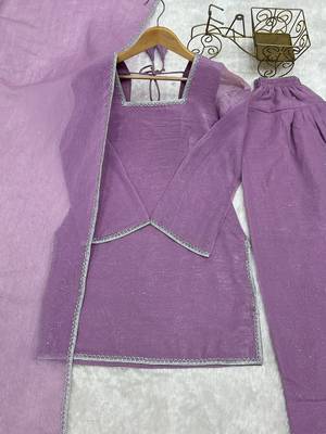 Lavender crunchy silk zardosi with lace work kurta patiala set 5