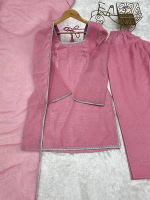 Pink crunchy silk zardosi with lace work kurta patiala set 5