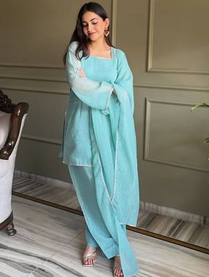 Sky blue crunchy silk zardosi with lace work kurta patiala set 3