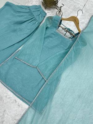 Sky blue crunchy silk zardosi with lace work kurta patiala set 5