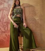 Green georgette heavy thread embroidery work kurta with palazzo & dupatta set