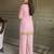 Pink georgette embroidery lace border work kurta palazzo set