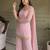 Pink georgette embroidery lace border work kurta palazzo set