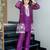 Purple chinon silk heavy thread embroidery beads work kurta & pant with koti set