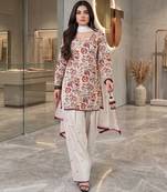 Designer cream floral print kurta farshi pant set with dupatta