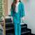 Teal chinon silk heavy thread embroidery beads work kurta & pant with koti set