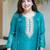Teal chinon silk heavy thread embroidery beads work kurta & pant with koti set