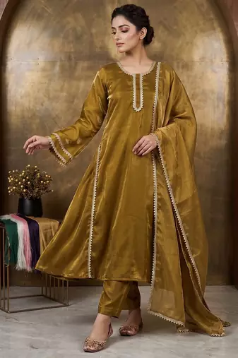Royal mustard gold silk gown set with dupatta