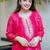 Rani pink chinon silk heavy thread embroidery beads work kurta & pant with koti set