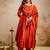 Orange vichitra silk heavy thread embroidery work kurta pant set