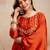 Orange vichitra silk heavy thread embroidery work kurta pant set