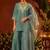Sea green chanderi silk heavy thread embroidery work kurta palazzo set