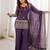 Purple crunchy silk heavy thread embroidery work kurta palazzo set