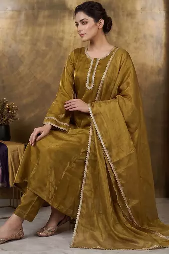 Royal mustard gold silk gown set with dupatta