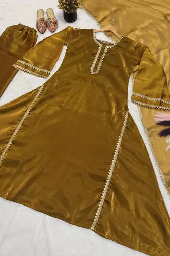 Royal mustard gold silk gown set with dupatta