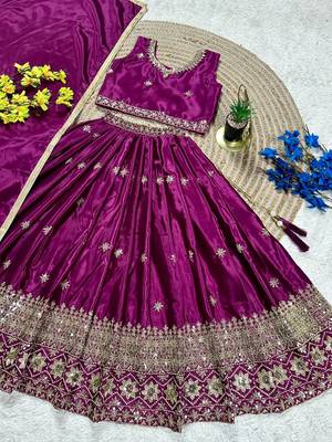 Magenta chinon silk sequence embroidered & zari booti work lehenga choli for kids 2