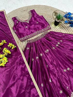 Magenta chinon silk sequence embroidered & zari booti work lehenga choli for kids 4