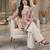 Designer cream floral print kurta farshi pant set with dupatta