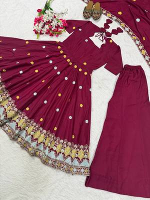 Elegant maroon flared anarkali dress with heavy border dupatta 3