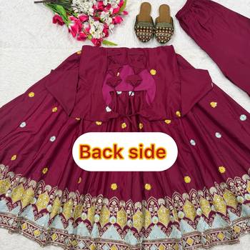 Elegant maroon flared anarkali dress with heavy border dupatta 5