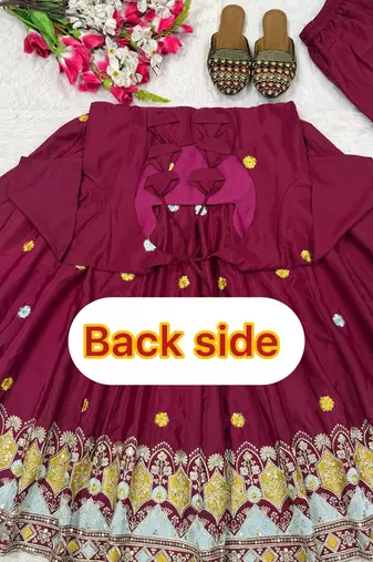 Elegant maroon flared anarkali dress with heavy border dupatta