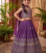 Lavender georgette heavy sequence work wedding lehenga choli for kids