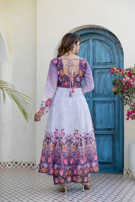 Lavender floral print anarkali suit with matching dupatta 5