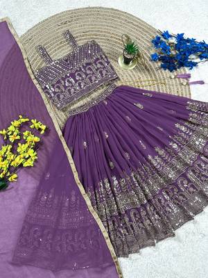 Lavender georgette heavy sequence work wedding lehenga choli for kids 2