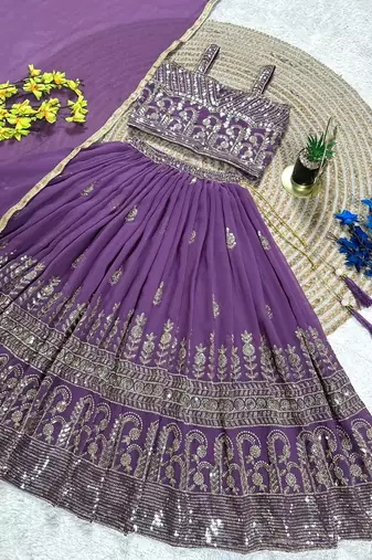 Lavender georgette heavy sequence work wedding lehenga choli for kids