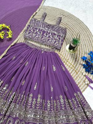 Lavender georgette heavy sequence work wedding lehenga choli for kids 4