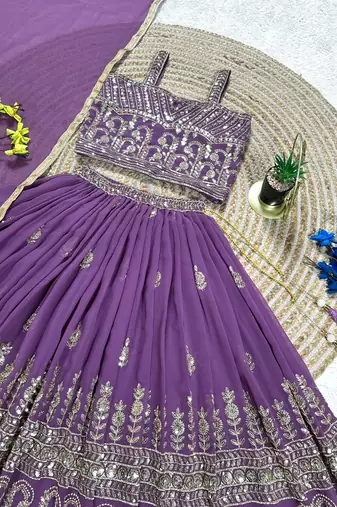 Lavender georgette heavy sequence work wedding lehenga choli for kids