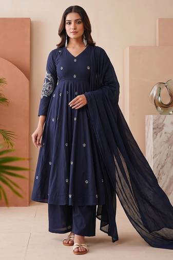Ethnic navy blue anarkali with matching dupatta