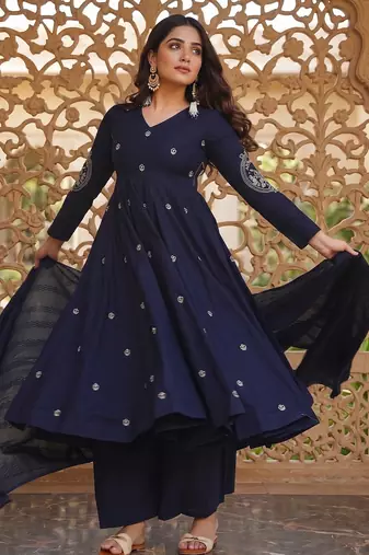 Ethnic navy blue anarkali with matching dupatta