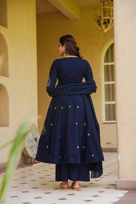 Ethnic navy blue anarkali with matching dupatta 3