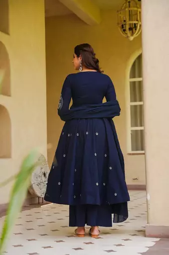 Ethnic navy blue anarkali with matching dupatta
