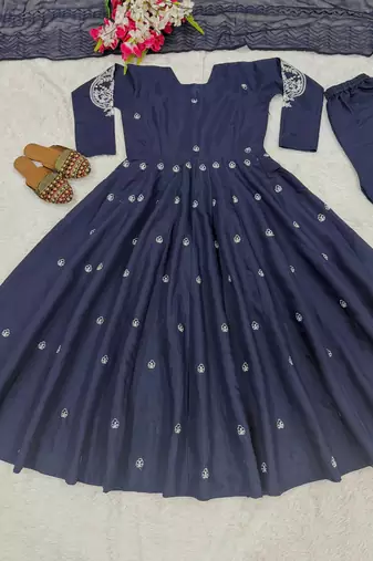 Ethnic navy blue anarkali with matching dupatta