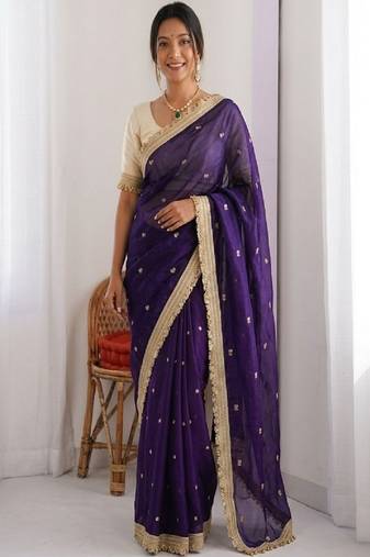 Women's satin silk saree with elegant lace border party wear designer saree