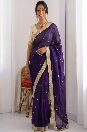 Women's satin silk saree with elegant lace border party wear designer saree