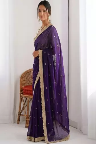 Women's satin silk saree with elegant lace border party wear designer saree
