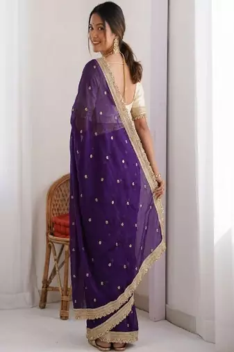 Women's satin silk saree with elegant lace border party wear designer saree