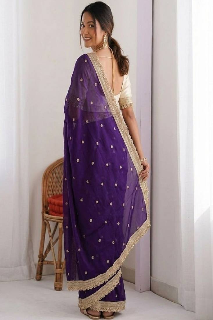 Women's satin silk saree with elegant lace border party wear designer saree