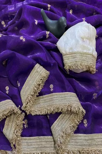 Women's satin silk saree with elegant lace border party wear designer saree