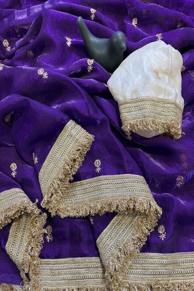 Women's satin silk saree with elegant lace border party wear designer saree