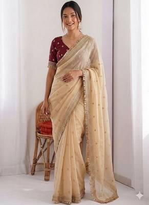 Women's satin silk saree with elegant lace border party wear designer saree 1